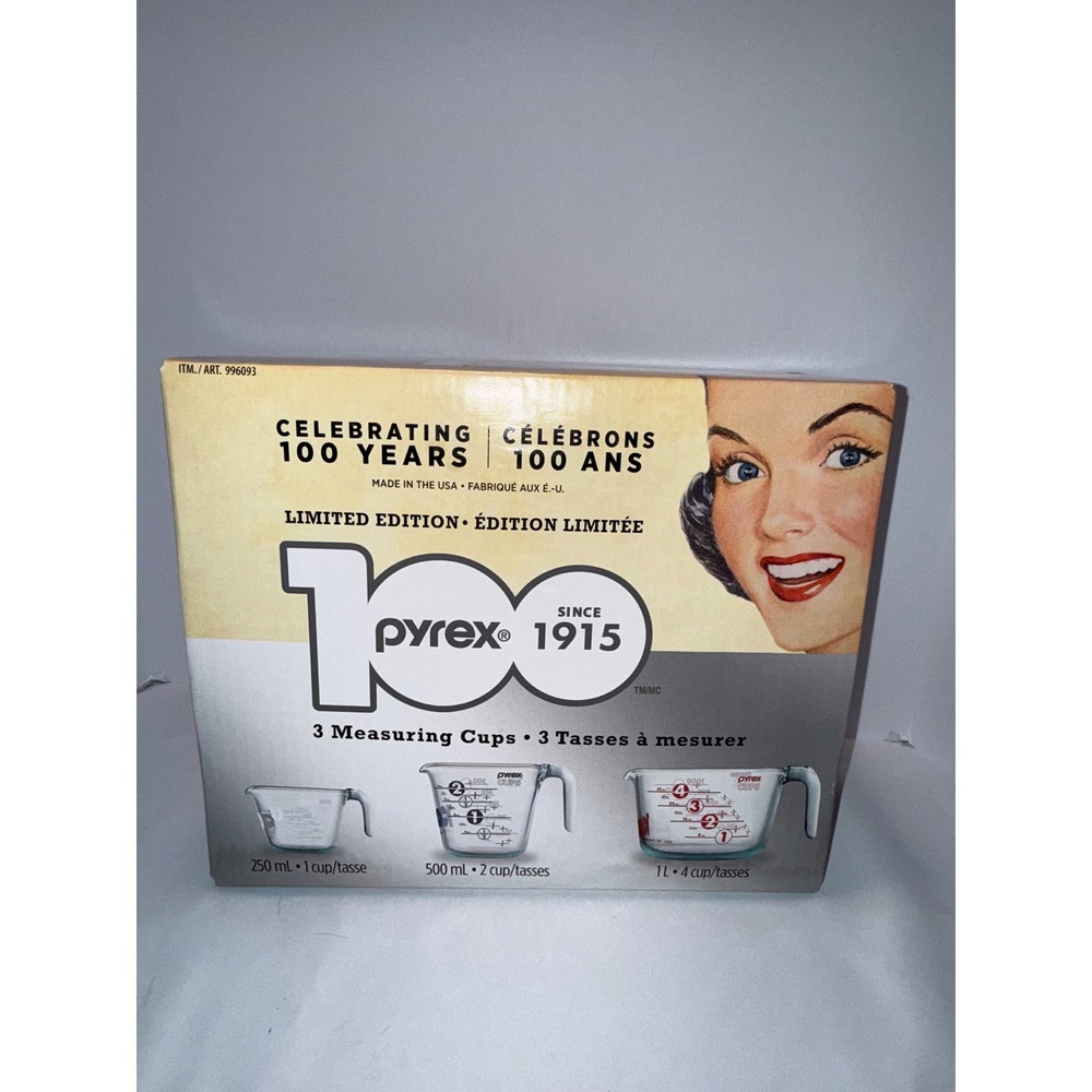Pyrex 100th Anniversary Limited Edition 3 Piece Measuring Cup Set 1915-2015 NEW‎